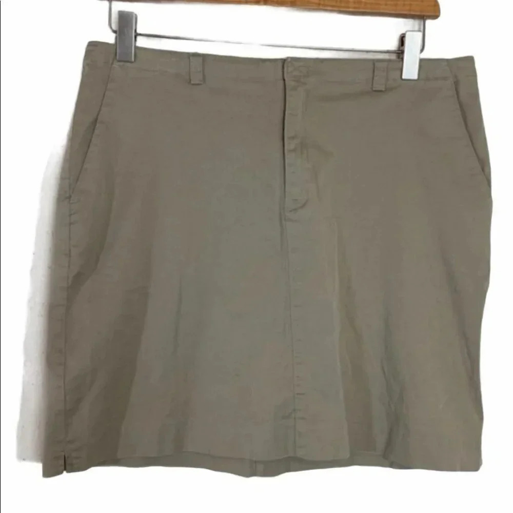American Eagle Chino Mini Skirt 10 Khaki Tan Stretch Cotton Casual Preppy Pocket